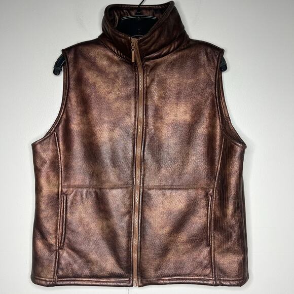 VTG Andrea Faye Women's Metallic Bronze Zip-Up Puffer Vest Sz M Western USA 90s - Picture 1 of 16